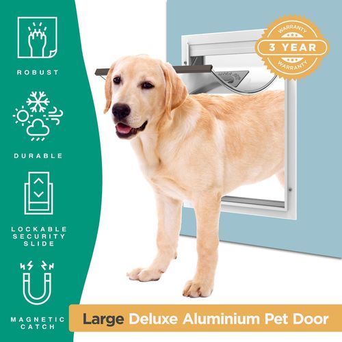 Hakuna Pets - Deluxe Aluminium Pet Door - Large - White