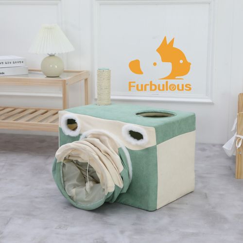 Furbulous - Cat Tunnel with Hideaway Box and Scratching Post - Camera Shape