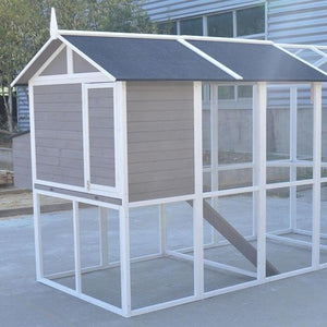 YES4PETS - Grey XXL Chicken Coop Rabbit Hutch Hen Cat House_PetServo