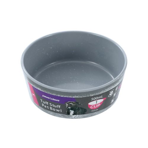 Paws and Claws - 14.5cm/500ml Tuff Stuff Pet Bowl Medium - Grey - 3PK