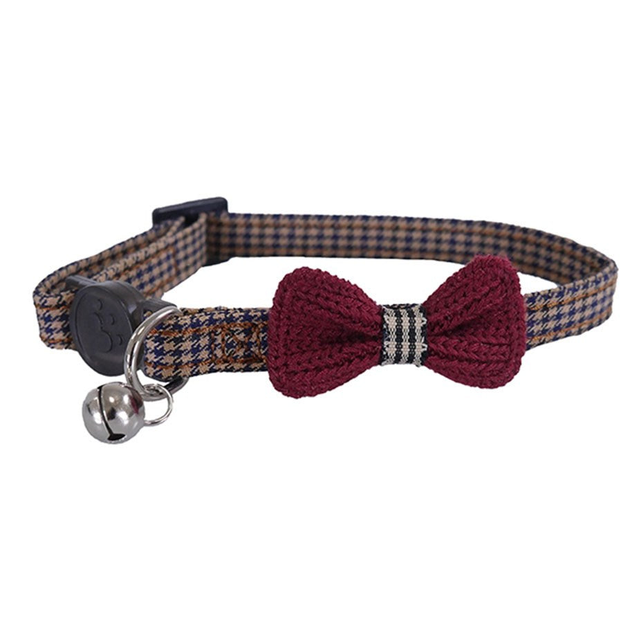 Rosewood - Designer burgundy bow dogtooth Cat Collar - Petservo