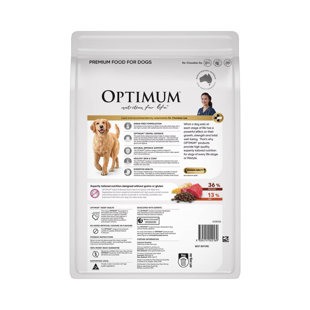 Optimum - Grain Free With Beef & Vegetables Dry Dog Food 2.5kg - Petservo