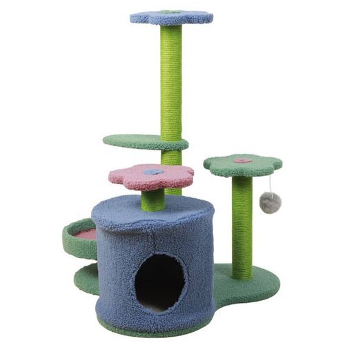 Salesbay - 3 Tier Flower Pet Play House Cat Tree Feline Scratcher Scratchpost Scratching Post Tower - Blue - petservo