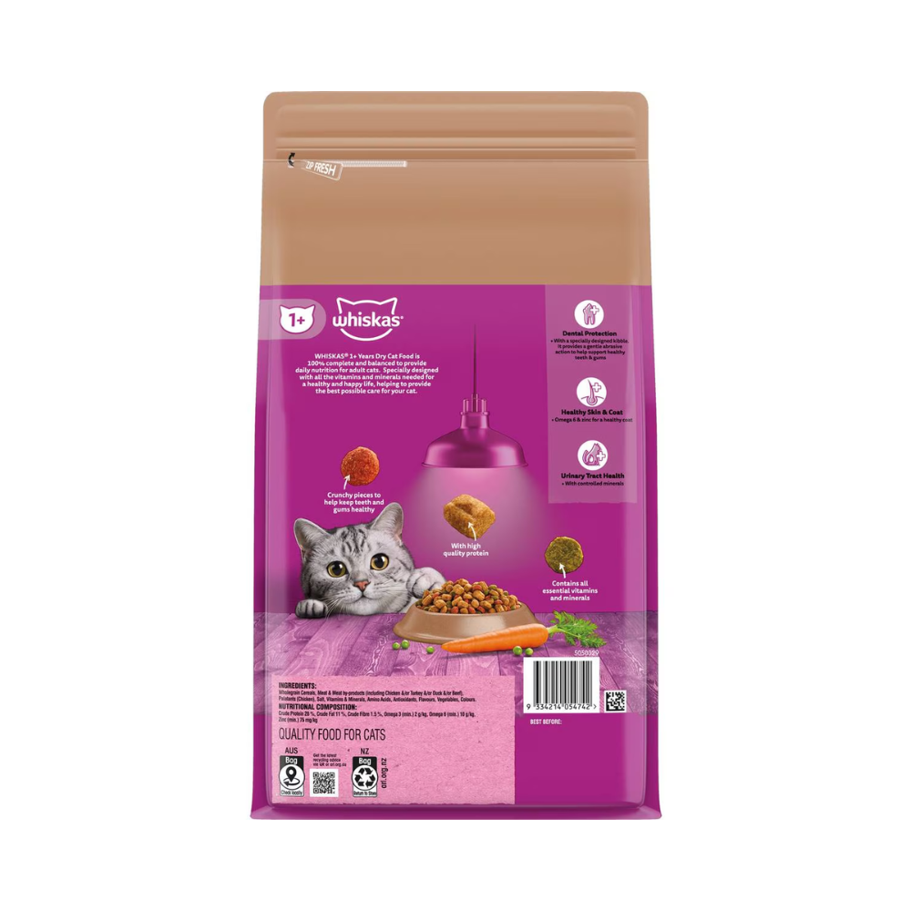 Whiskas - Adult 1+ Years Dry Cat Food Beef & Lamb Flavours 1.8kg - Petservo