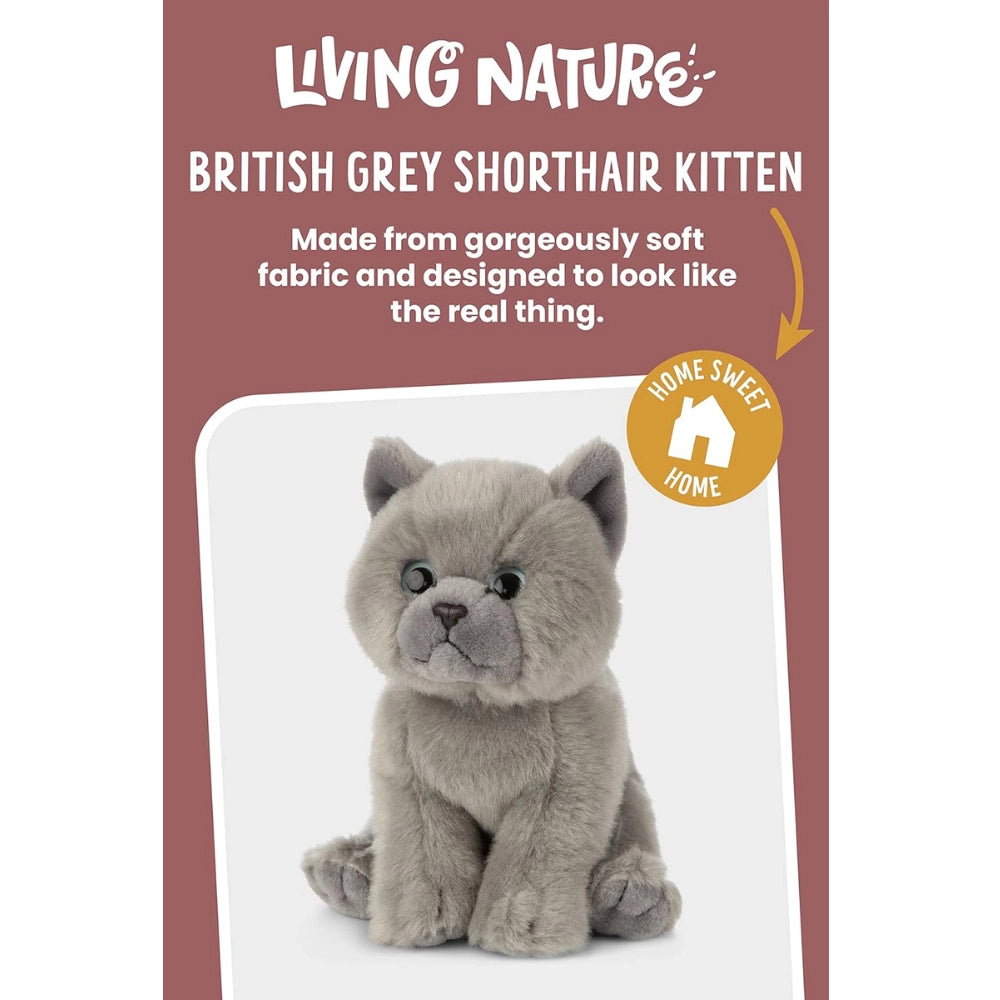 Living Nature - Soft Toy Plush Pet Animal, British Grey Shorthair Kitten (18cm)