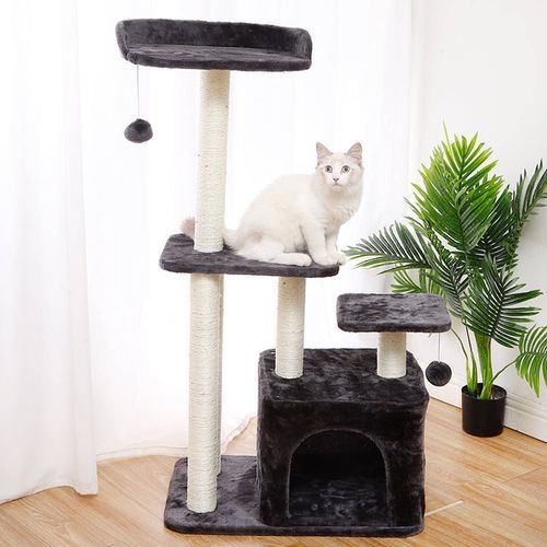 Salesbay - 3 Tier Grey Pet Play House Cat Tree Feline Scratcher Scratchpost Scratching Post Tower