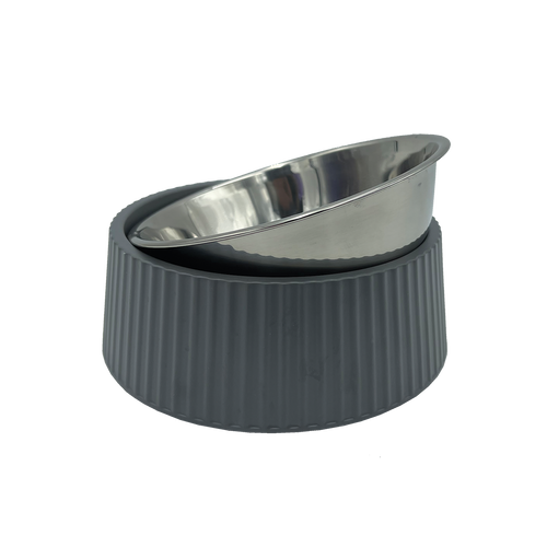 Baxter Bone - Melamine Ribbed Pet Bowl - Medium Charcoal - Petservo