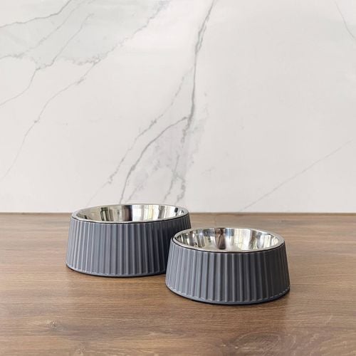 Baxter Bone - Melamine Ribbed Pet Bowl - Small Charcoal - Petservo