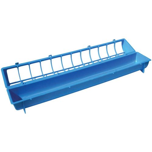 Rooster Farms - 68cm Long Poultry Feeder Chicken Feeding Trough Blue Plastic Flip Top Container