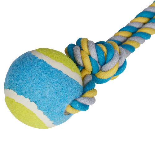 Happy Tails - Blue And Yellow Ball Rope Toy - petservo