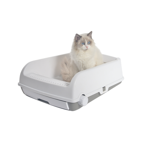 YES4PETS - Large Cat Litter Tray Box Kitty Toilet with Rack Scoop Drawer-Style Cleaning Box White