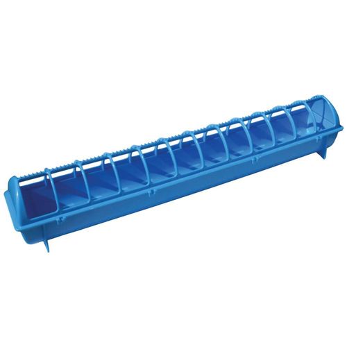 Rooster Farms - 68cm Long Poultry Feeder Chicken Feeding Trough Blue Plastic Flip Top Container