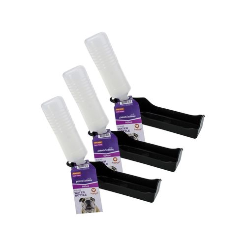 Paws and Claws - 500ml Travel Water Bottle - Assorted - 3PK