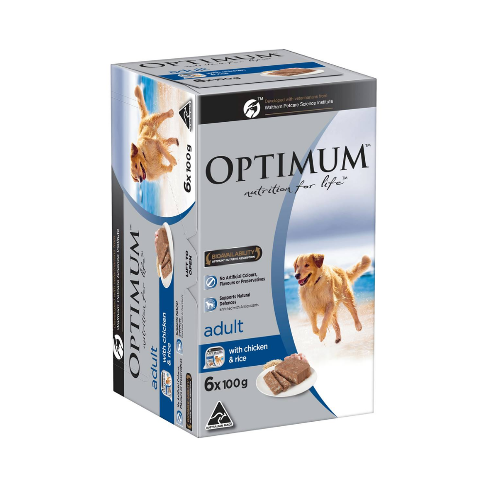 Optimum - Adult Wet Dog Food With Chicken & Rice Trays 100g X 6 Pack - Petservo