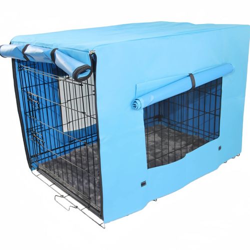 YES4PETS - 48' Portable Foldable Dog Cat Rabbit Collapsible Crate Pet Cage with Cover Mat - Blue