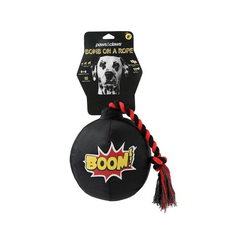 Paws and Claws - Pet/Dog 45cm Bomb-On-A-Rope Oxford Toy - Black - 2PK