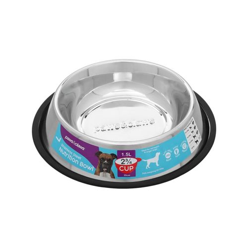 Paws and Claws - 1.5L/30cm Dog Bowl Anti-Skid Stainless Steel - 3x