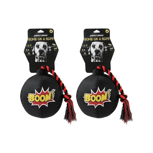 Paws and Claws - Pet/Dog 45cm Bomb-On-A-Rope Oxford Toy - Black - 2PK