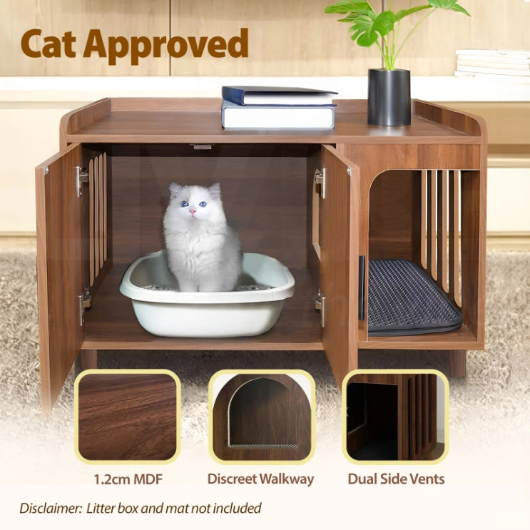 Cat Litter Box Enclosure Kitty Tray Toilet Trapping Sifting Odour Control Basin - Petservo