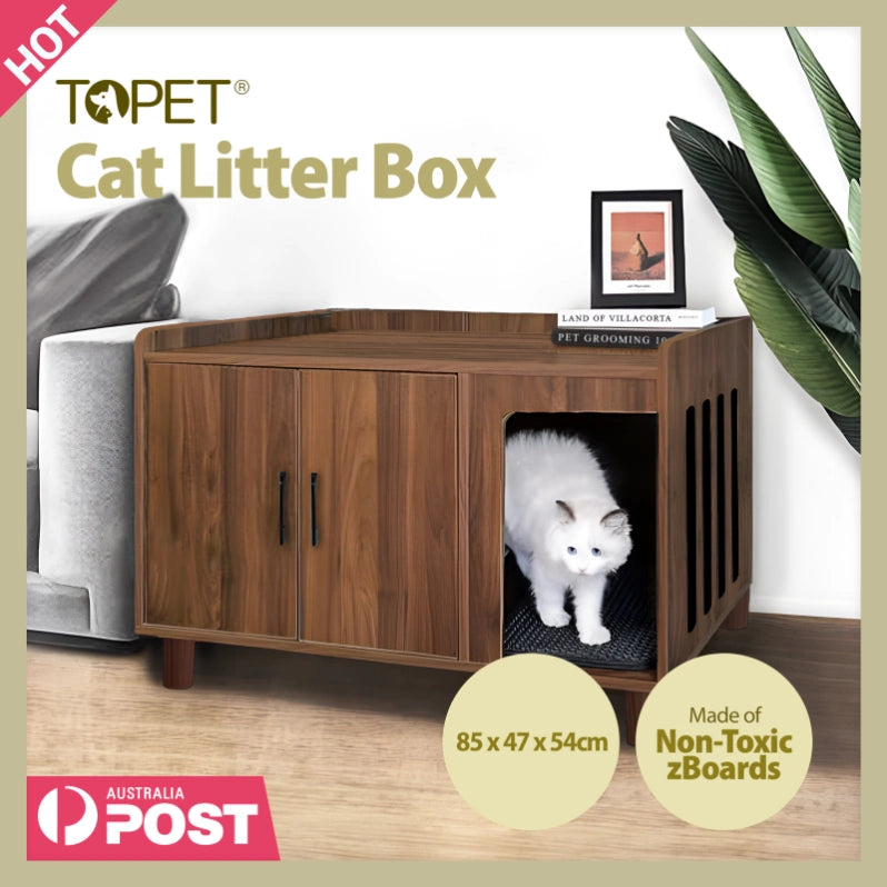 Cat Litter Box Enclosure Kitty Tray Toilet Trapping Sifting Odour Control Basin - Petservo