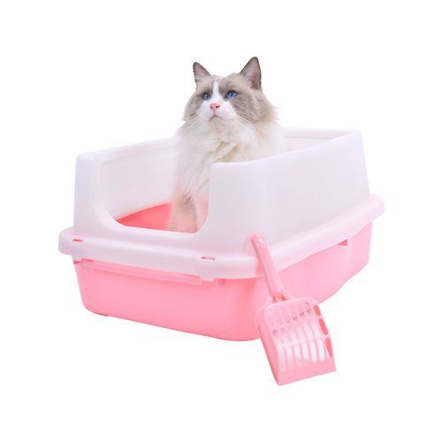 YES4PETS - Large Deep Cat Kitty Litter Tray High Wall Pet Toilet Tray With Scoop Pink