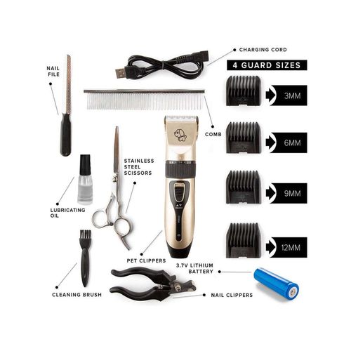 Hacienda - 12-Piece Pet Grooming Kit w/ Electric Clippers, Scissors, Combs & Brush