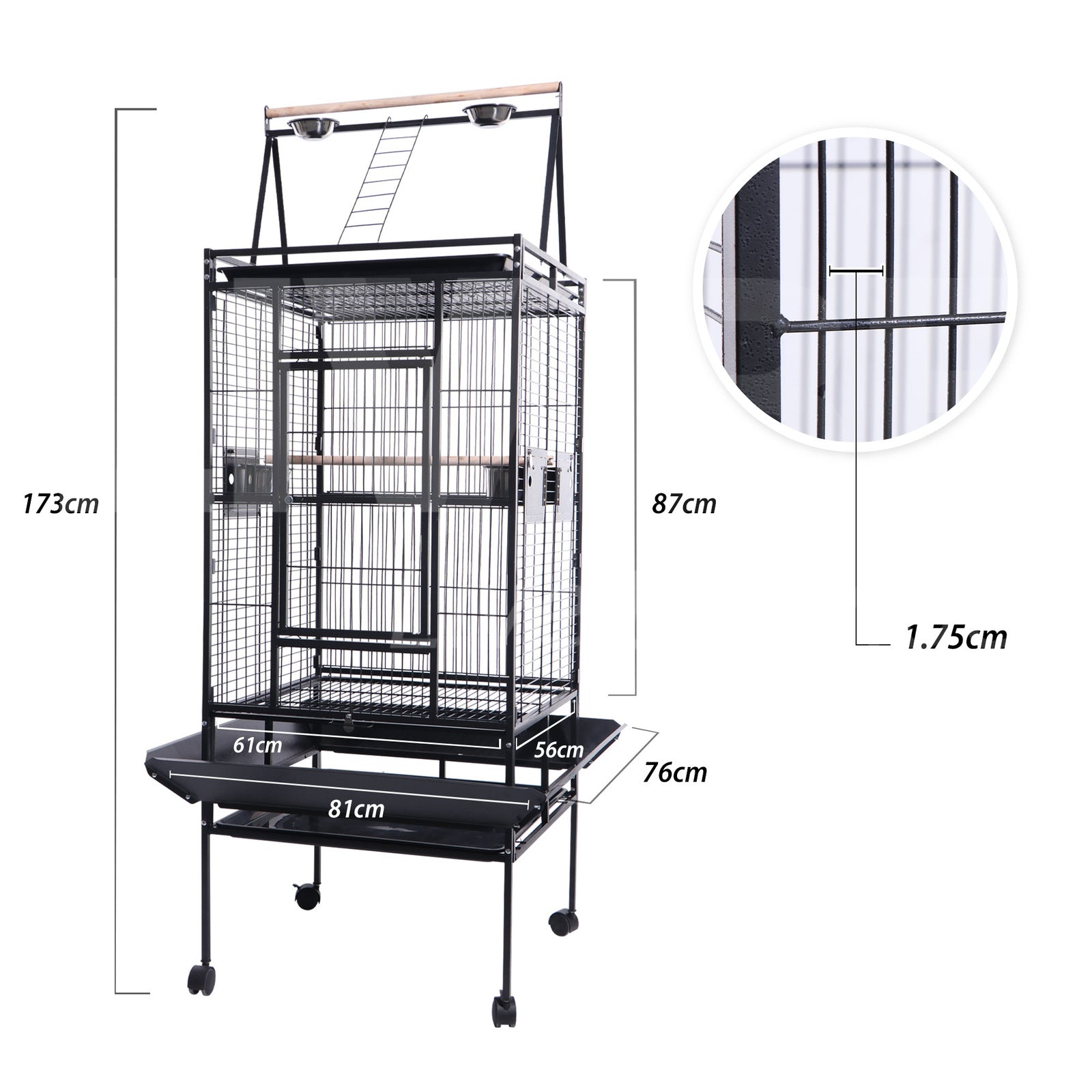 TOPET - Pet Bird Cage Parrot Aviary Pet Stand-Alone Budgie Perch Stand Alone Cages with Wheels 173cm - Petservo