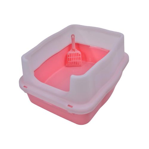 YES4PETS - Large Deep Cat Kitty Litter Tray High Wall Pet Toilet Tray With Scoop Pink