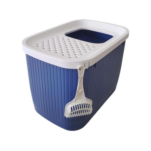 YES4PETS - XXL Top Entry Cat Litter Box No Mess Large Enclosed Covered Kitty Tray Dark Blue