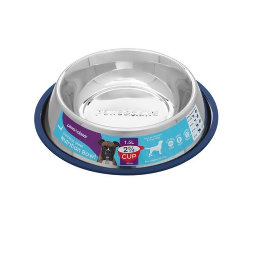 Paws & Claws - Dog Feeding Bowl 1.5L/30cm Stainless Steel 3x - Blue