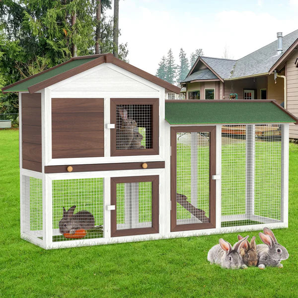 Advwin - Rabbit Hutch Chicken Coop Wooden 145x45x85cm - White