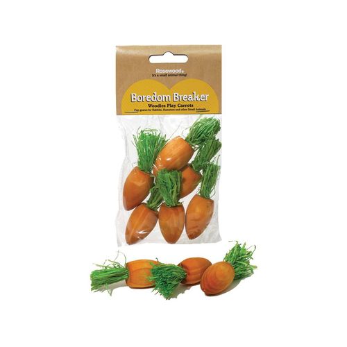 Rosewood  - Woodies Play Wooden Carrots Chew/Gnaw Hamster Pet Toy - 6Pk - Orange/Green