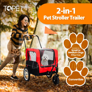 TOPET - 2 In 1 Pet Stroller Bicycle Trailer Pram Pet Jogger Dog Cat Size S/M - Petservo