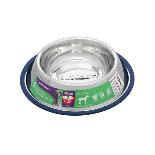 Paws & Claws - Dog Feeding Bowl 850ml/25cm Stainless Steel 3x - Blue