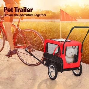 TOPET - 2 In 1 Pet Stroller Bicycle Trailer Pram Pet Jogger Dog Cat Size S/M - Petservo