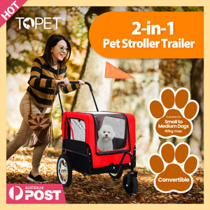 TOPET - 2 In 1 Pet Stroller Bicycle Trailer Pram Pet Jogger Dog Cat Size S/M - Petservo