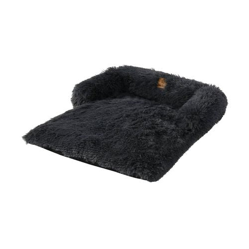 Charlie's - Shaggy Faux Fur Bolster Sofa Protector Calming Dog Bed - Large - Charcoal