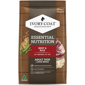 Ivory Coat - Essential 20kg Beef And Rice Large Breed Adult Dog Dry Food - petservo