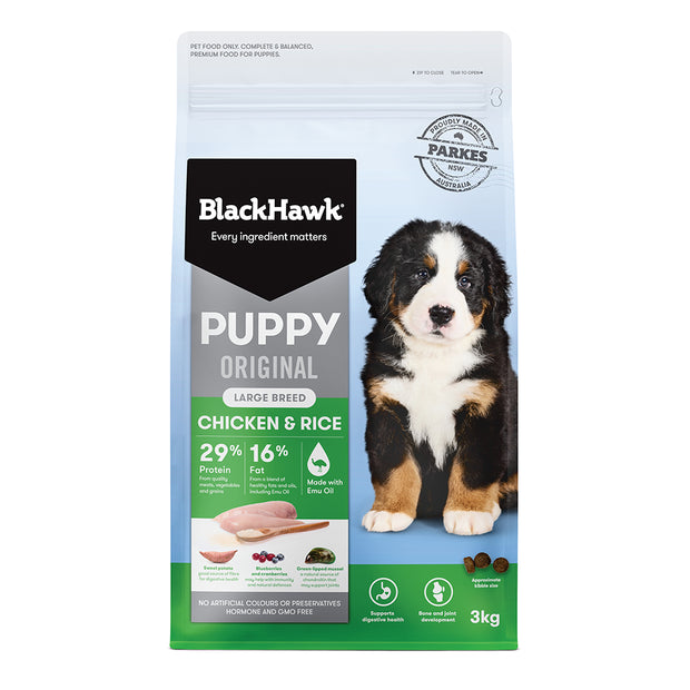 Black Hawk - Chicken And Rice Large Breed Puppy Dry Dog Food 3kg - Petservo