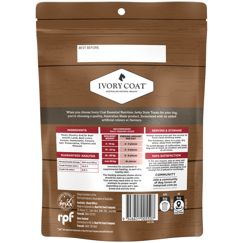 Ivory Coat - Essential 500g Jerky With Beef Dog Treats - petservo