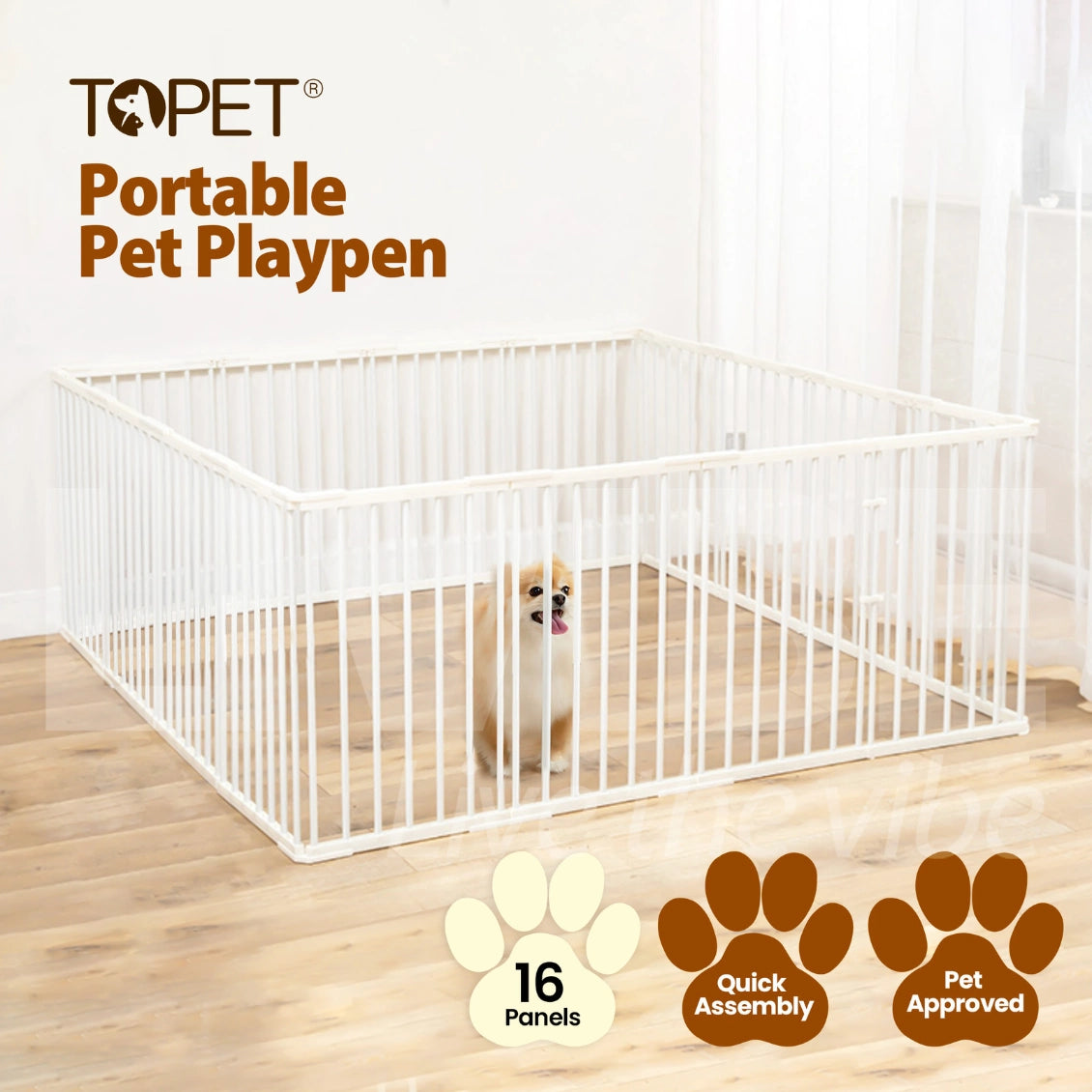 TOPET - Portable 16 Panel Pet Dog Playpen Puppy Exercise Cage Play Pen Fence - Petservo