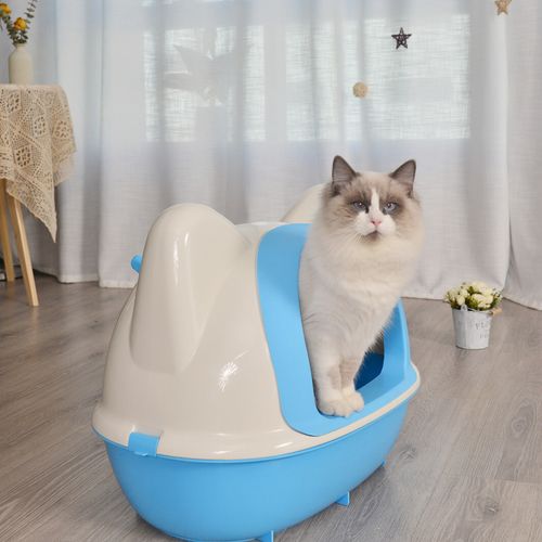 YES4PETS - Large Hooded Cat Toilet Litter Box Tray House With Scoop - Blue