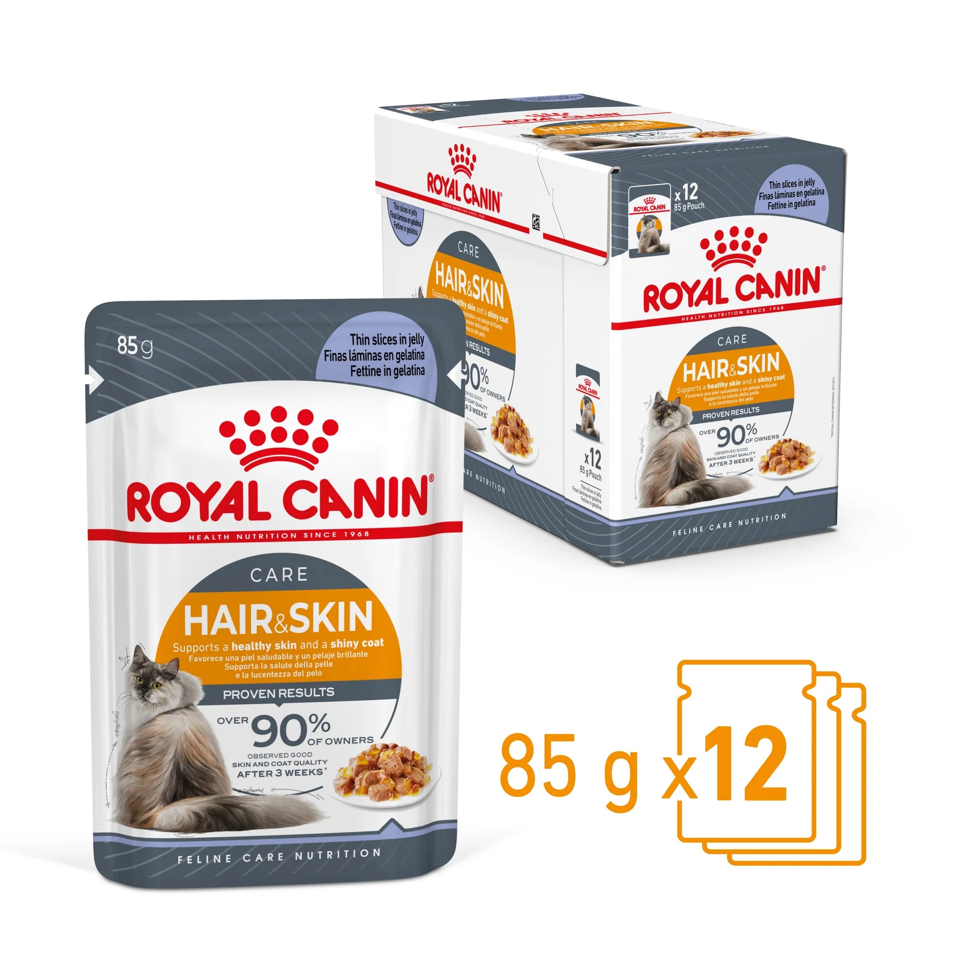 Royal Canin - Hair & Skin Care Jelly Adult Wet Cat Food Pouches 85g x 12 - Petservo