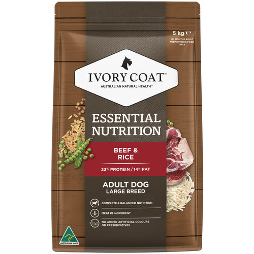 Ivory Coat - Essential 5kg Beef And Rice Large Breed Dog Dry Food - petservo