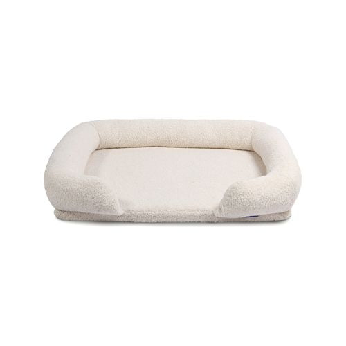 Charlie's - Boucle Orthopedic Memory Foam Sofa Dog Bed with Bolster - Cream - Large