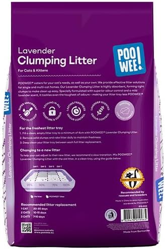 POOWEE - Clumping Lavender Cat Litter 15kg - Odour Control - Petservo