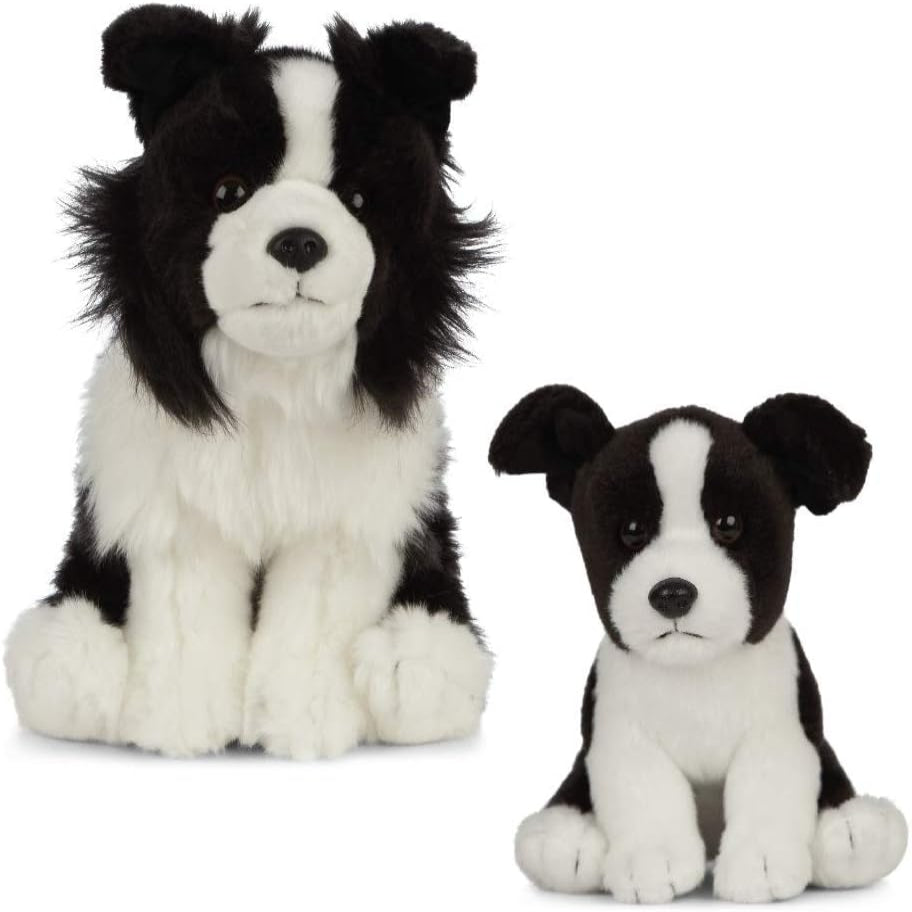 Living Nature - Soft Toy Gift Bundle Plush Border Collie Dog (20cm) & Puppy (16cm)