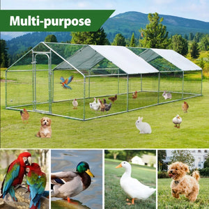 Large Walk-in Pet Chicken Run Coop Cage Rabbit Hutch Ferret House Guinea Pig Enclosure 3 x 8 x 1.95M - Petservo