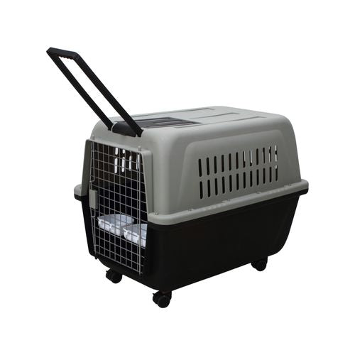 YES4PETS - Plastic Kennels Pet Carrier Dog Cat Cage Crate With Handle and Wheel - Large