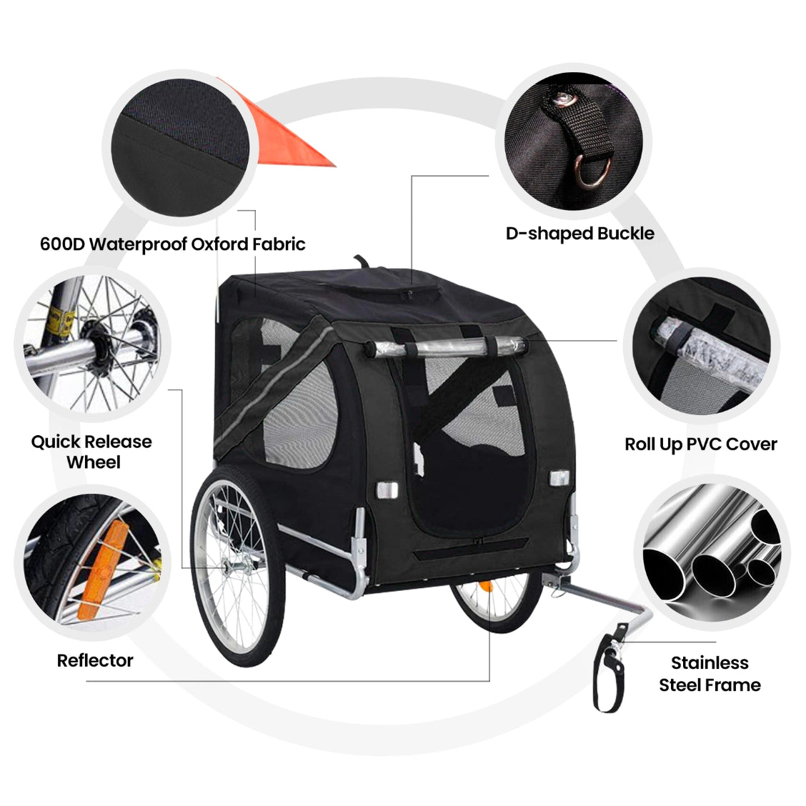 TOPET - Pet Bike Stroller Bicycle Trailer Pram Pet Jogger Dog Cat Small to Medium Size - Black - Pet Servo